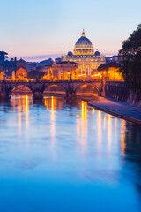 Obraz na płótnie Canvas Tiber River, Saint Pietro Basilica, Vatican City, Rome, Italy, Europe