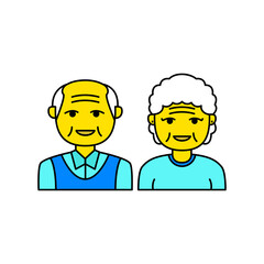 Simple old couple avatar vector illustration isolated on white background. Linear color style of grandparents icon