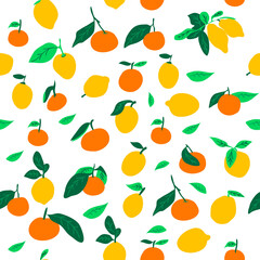 Fototapeta na wymiar Lemons and oranges seamless pattern. Hand drawn citron objects for textile, , backdrop, wallpaper, background, print, fabric. Flat style.