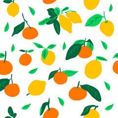 Lemons and oranges seamless pattern. Hand drawn citron objects for textile, , backdrop, wallpaper, background, print, fabric. Flat style.