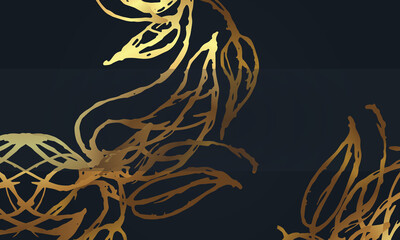 Luxury ornamental vector background design. Black and golden floral background illustration.