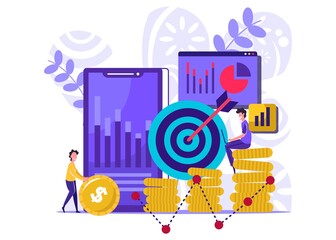 Naklejka premium People work in a team and achieve the goal. Business concept Tiny people illustration . Vector illustration