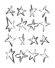 Vector Black outline Hand drawn set of Stars.