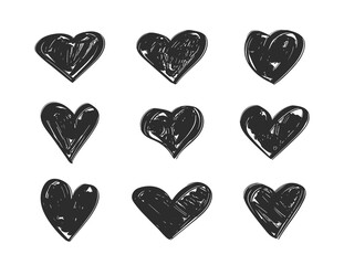 Vector Black Hand drawn set of hearts.