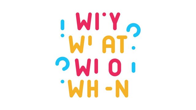 questions why what who when Icon Animation. color questions why what who when animated icon on white background
