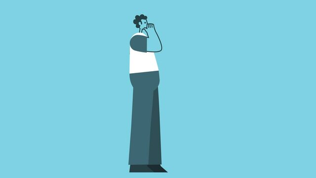 Graphic Flat Design Bold Man Cartoon Character Sneeze Illness Infection Isolated Loop 2d Animation. Luma Matte.