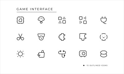 Game Interface icon set with outlined style