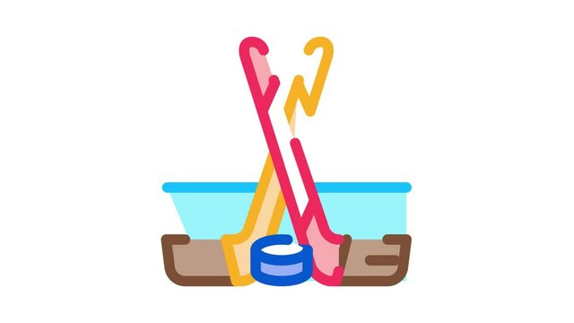 hockey sticks and shim Icon Animation. color hockey sticks and shim animated icon on white background