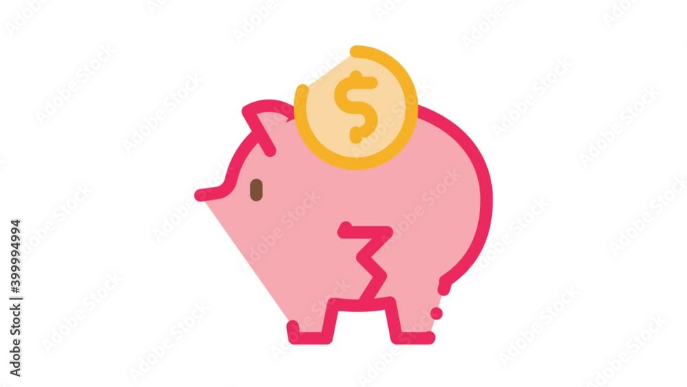 Canvas Prints chopped piggy bank Icon Animation. color chopped piggy bank animated icon on white background