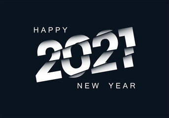 Happy New Year 2021 black background. Greeting card 2021 Fonts flyer view from above banner. Celebrate brochure paper cut icon, 3D illustration