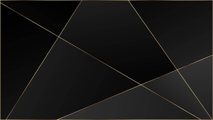 Black Premium Polygon Pattern. Gold Lines Triangular Luxury Banner.
