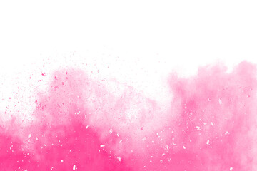 Abstract pink powder splatted background,Freeze motion of color powder exploding/throwing color...