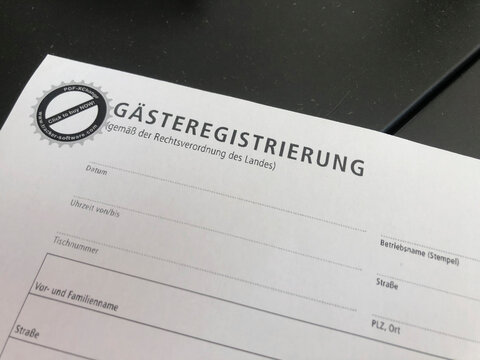 Berlin, Germany - July 10, 2020: Gaesteregistrierung, German for Guest registration or reservation form