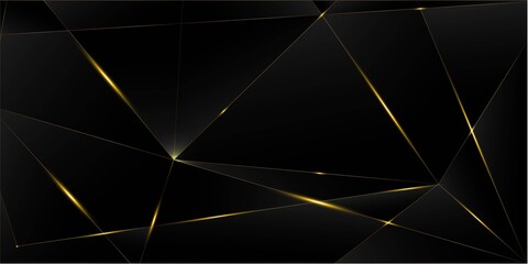 Black Luxury Gold Background. Golden Premium Low Poly Frame Christmas
