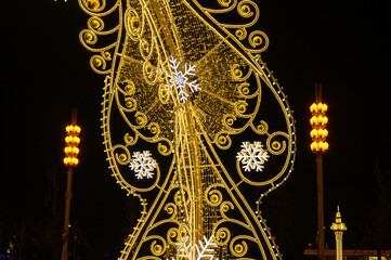 New Year's and Christmas light sculptures on the Central avenue of VDNKh, Moscow, Russian Federation, December 05, 2020