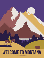 Montana state on a vector poster in retro style. American travel illustration - 399998749