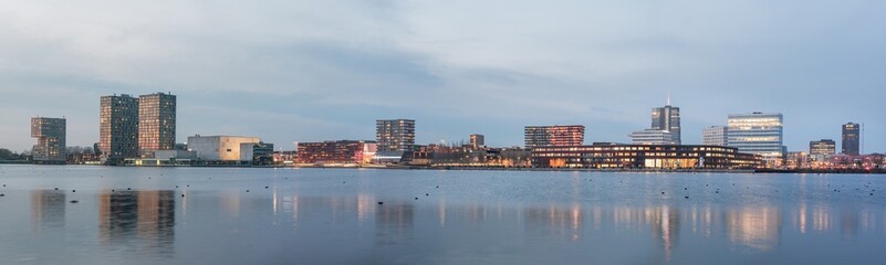 Panorama of Almere city center skyline in Flevoland, The Netherlands