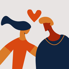 Mixed race couple in cartoon hand drawing style