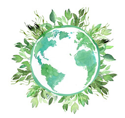 Watercolor Earth day clipart,  ecological icons, greenery clipart, eco shop labels, organic posters, clean planet - 400003717