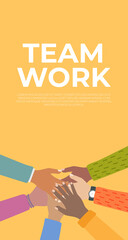 Team Work. People community integration concept with raised human hands. Vector Illustration. eps10