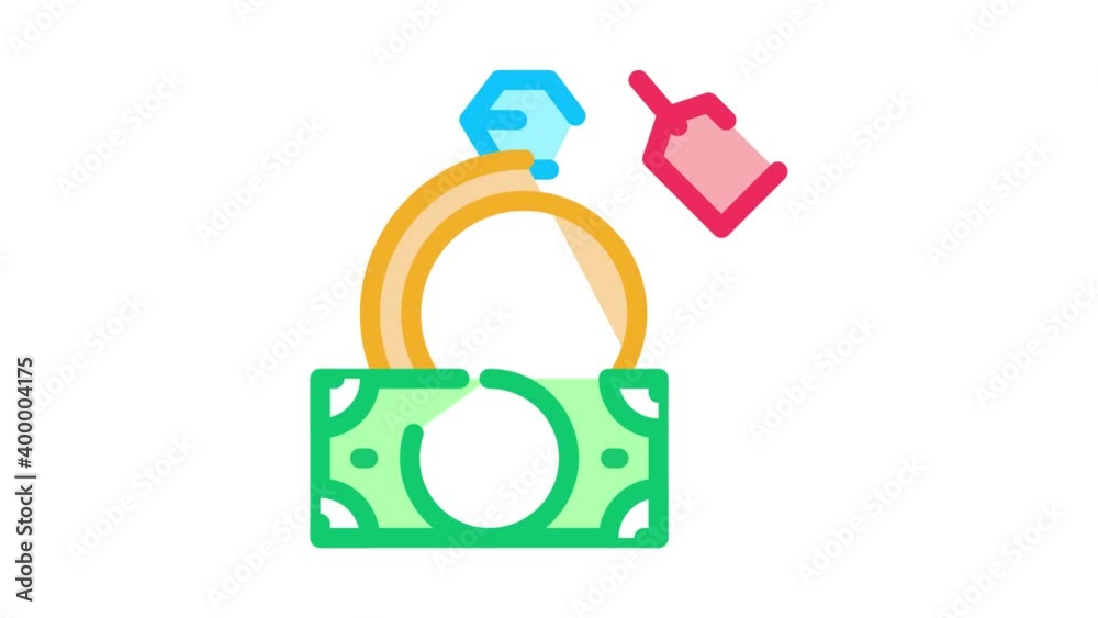 Sticker delivery of precious ring to pawnshop Icon Animation. color delivery of precious ring to pawnshop animated icon on white background