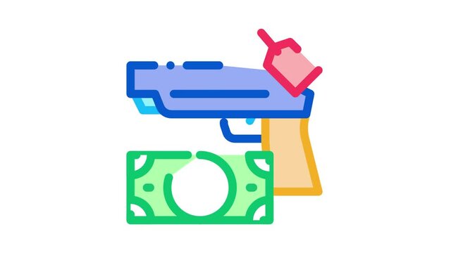 give gun to pawnshop for money Icon Animation. color give gun to pawnshop for money animated icon on white background
