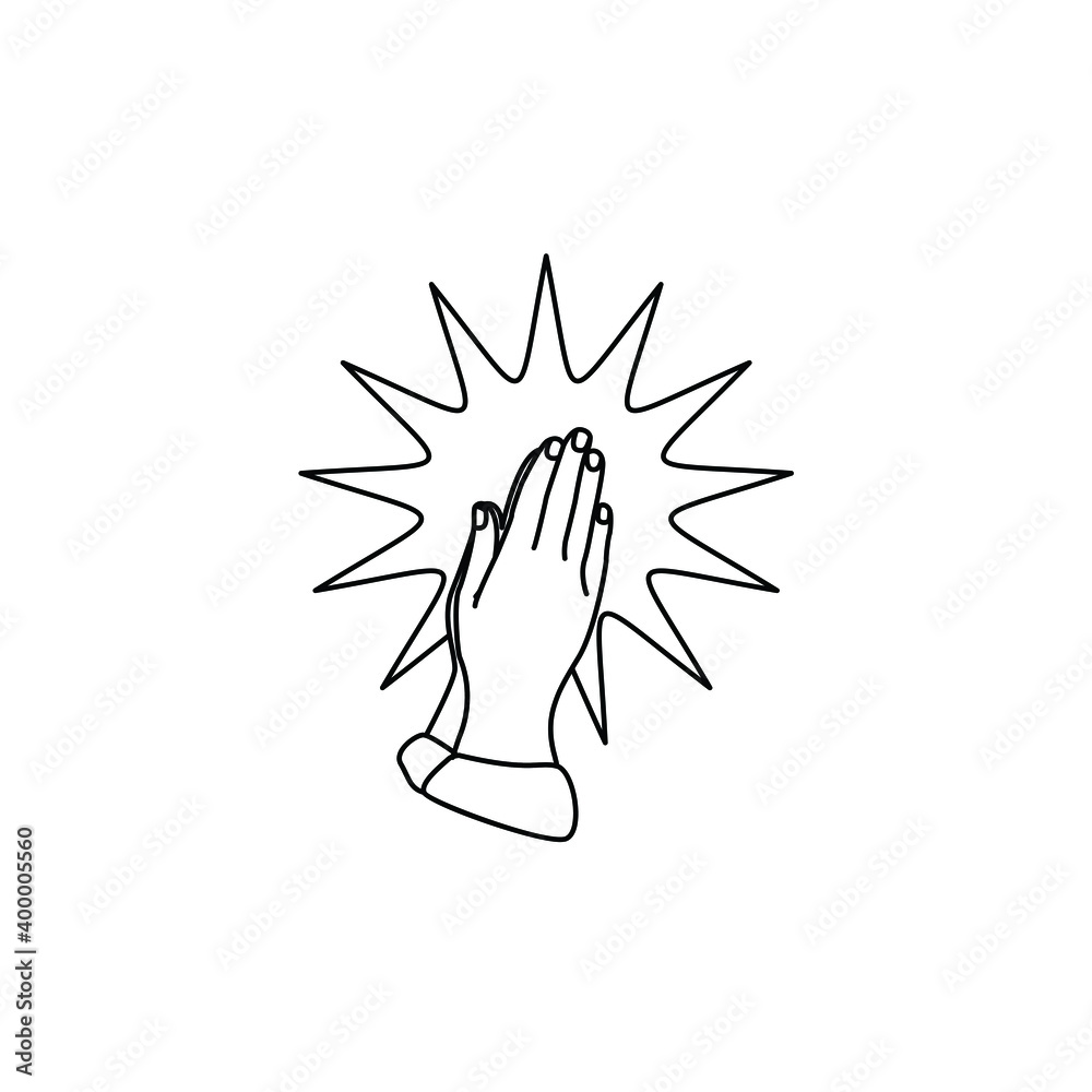 Wall mural Praying hands gesture pray to god with faith and hopes logo design vector illustration with light explosion - Wall murals