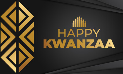 Happy Kwanzaa. Golden banner. Is an annual celebration of African-American culture which is held from December 26 to January 1. African American cultures festival. 