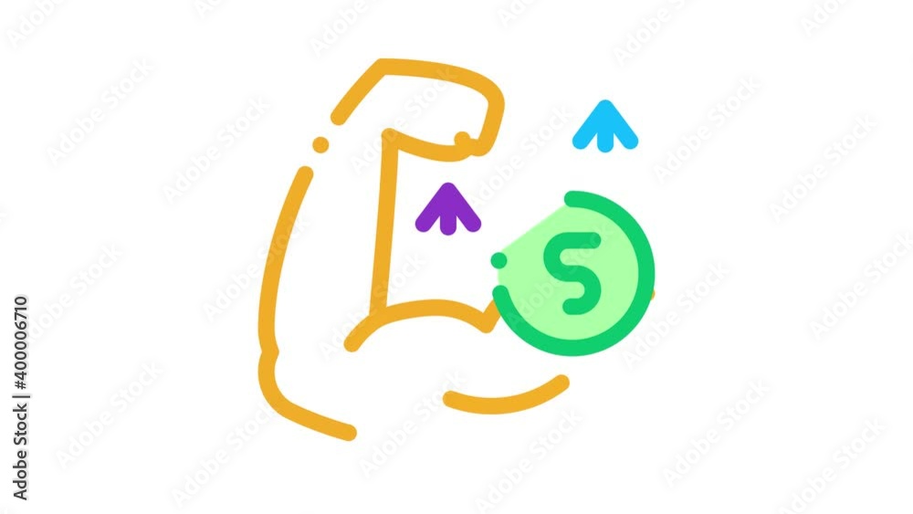 Sticker money earned by force Icon Animation. color money earned by force animated icon on white background