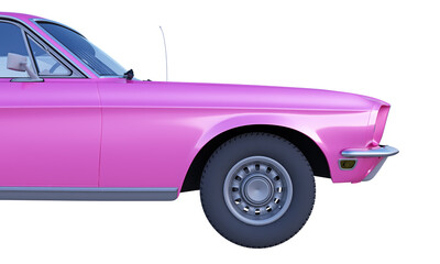 front of pink retro car side view isolated on white