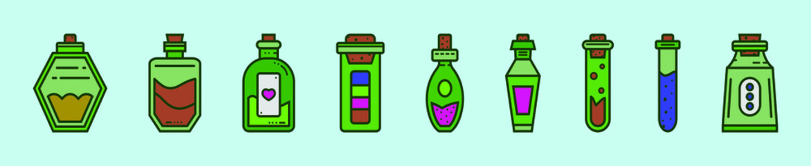 set of bottle with stopper cartoon icon design template with various models. vector illustration isolated on blue background