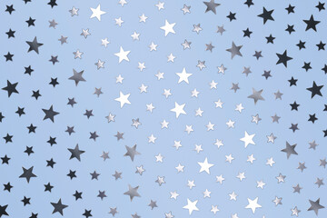 All Over Silver Star Confetti on Light Blue Background