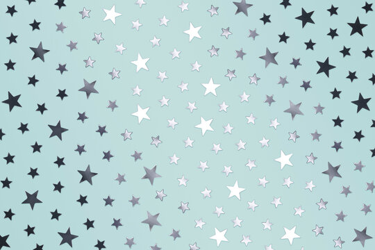 All Over Silver Star Confetti on Light Mint Green Background