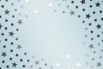 Silver Star Confetti Frame on Light Mint Green Background