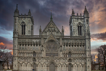 Nidaros Cathedral in Trondheim is Norway's most central church in virtue of being Olav the Saint's burial church. Construction work began year 1070, Trøndelag county, Norway