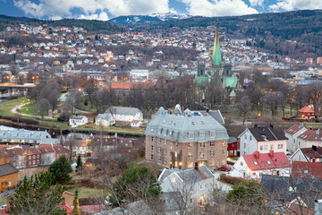 View of Trondheim city from Bakklandet, east city on a December day,Trøndelag county,Norway,scandinavia,Europe