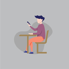 Vector illustration. man sitting while playing smartphone. modern flat people character. Ideal for motion, graphic and web design projects 