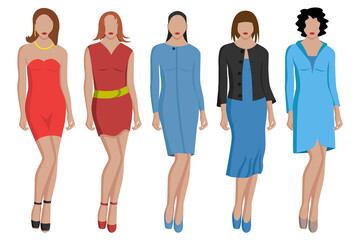 Obraz premium Women's evening dresses in different colors and styles. Short and long dresses.