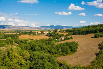 Fototapeta na wymiar The late summer landscape around Bagno Vignoni in in Val d'Orcia, Siena Province, Tuscany, Italy 
