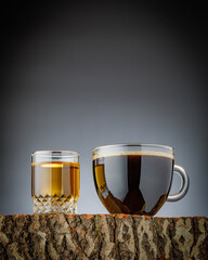 Carajillo, traditional Spanish coffee with brandy, whiskey, cognac or rum