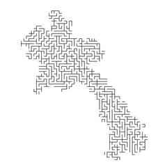 Laos map from black pattern of the maze grid. Vector illustration.