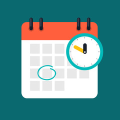 Time management concept with calendar date and clock icon. Vector Illustration. EPS10