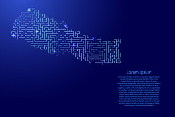 Nepal map from blue pattern of the maze grid and glowing space stars grid. Vector illustration.