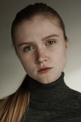 Model test with young beautiful female model with blonde hair