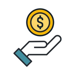 Money donation concept icon. Pictograph of money in hand. Flat vector illustration.