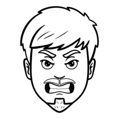 monochrome men head. angry, emotion, outline, comic.