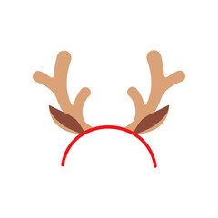 Christmas reindeer headband vector icon isolated on white background. Xmas hair band deer horn illustration. Flat design cartoon style winter holiday card design element. Party time hair accessory.