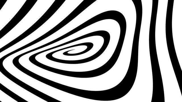 Bended Black and white  Hypnosis Spiral, concept for hypnosis, unconscious, chaos, extrasensory perception, psychic, stress, strain, optical illusion, headache, migraine. Seamless loop.