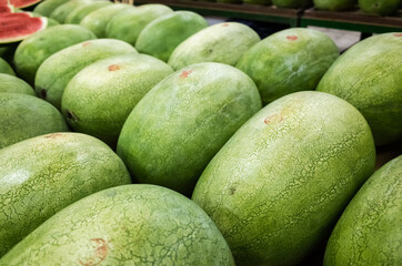 watermelon stacked on the marketplace
