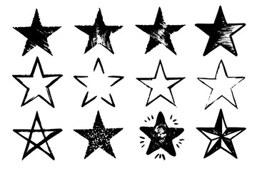 Set of paint hand drawing stars